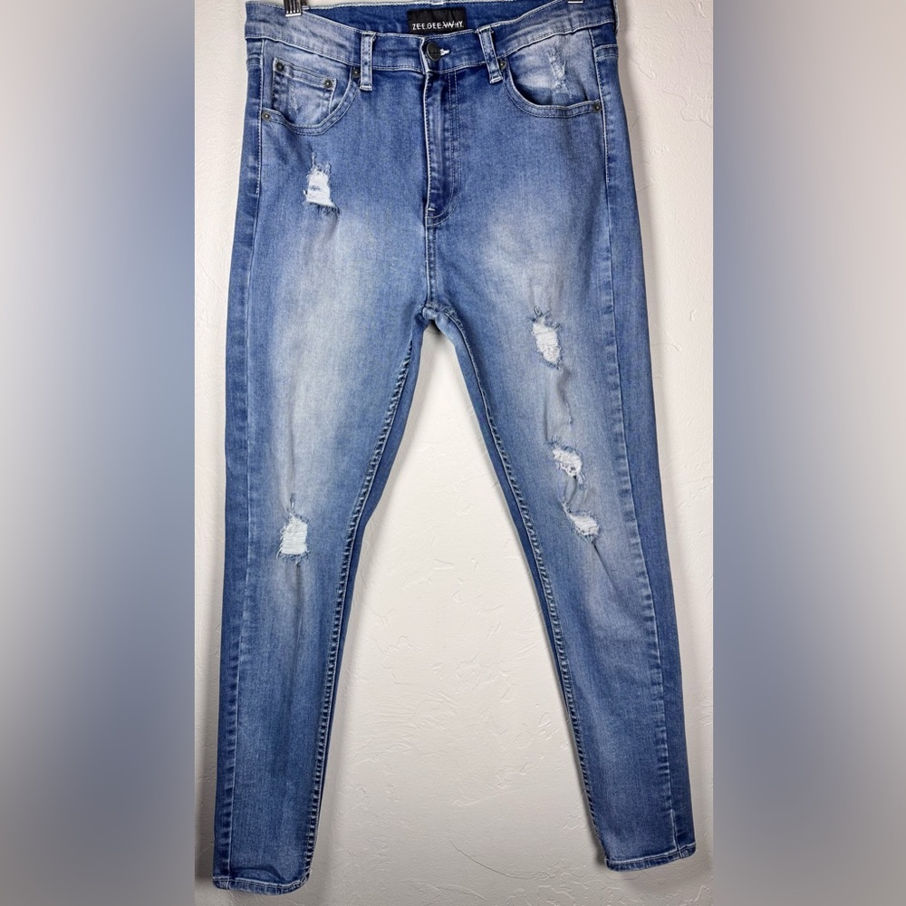 Zee Gee Why‎ Blue Distressed Skinny Jeans Size 32